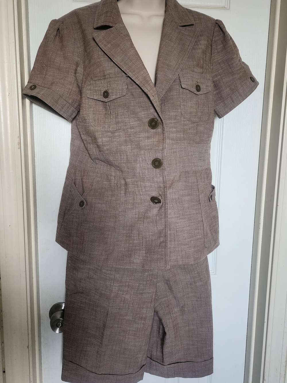 Short Sleeve Blazer and Matching Shorts Set in Taupe